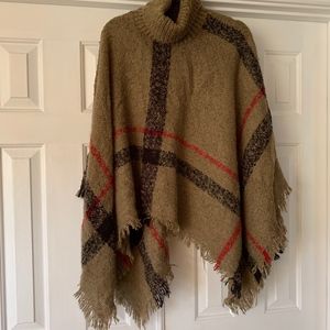 plaid sweater cape with turtleneck
